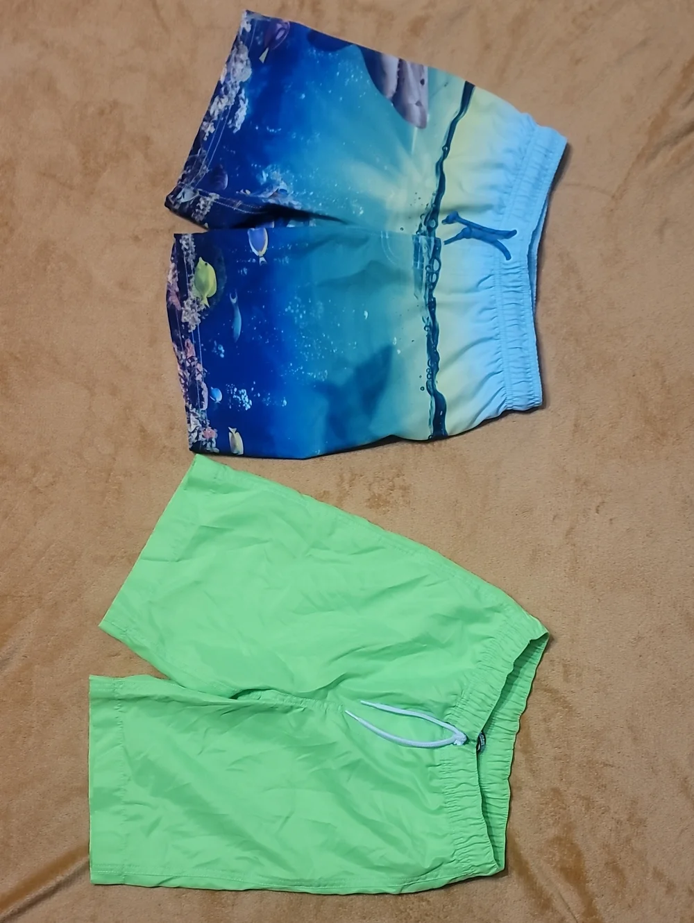 Lands' End Neon Green Mesh-Lined Swim Trunks & Wonder Nation Swim Trunks Boys